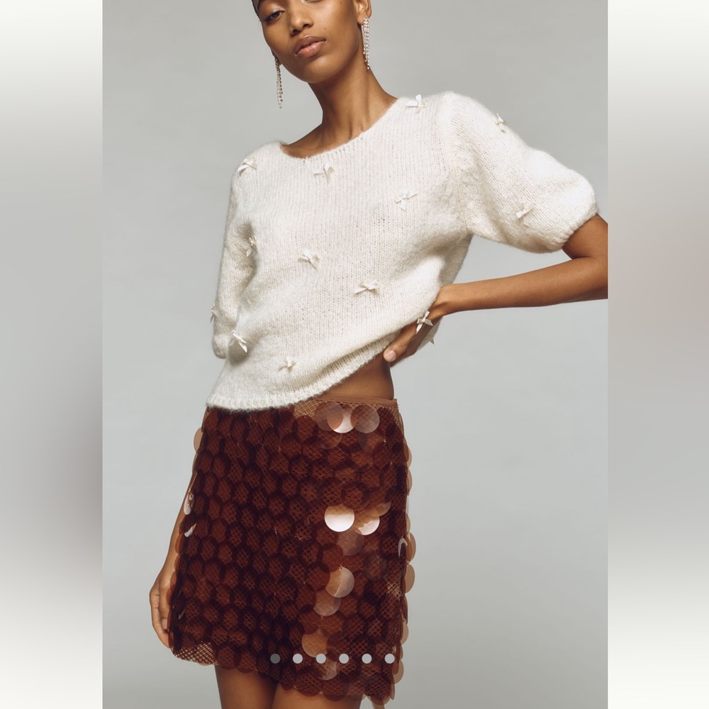Maeve Brown Sequin Mini Skirt - Picture 1 of 10